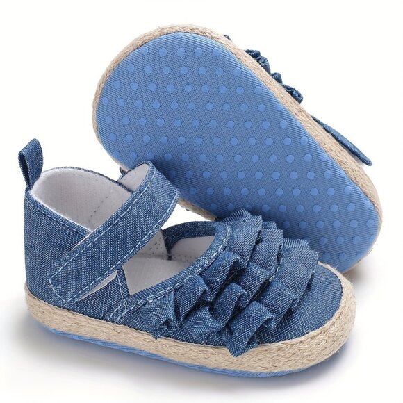 Casual Girl's Denim Shoes with ruffle Lightweight Non-slip Walking Shoes - Picture 2 of 4